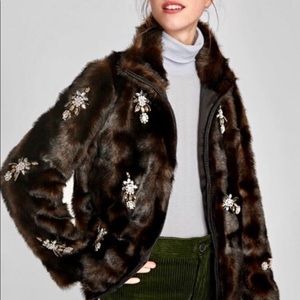 Zara Faux Fur Bejeweled Jacket